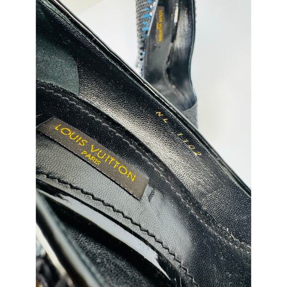 Louis Vuitton Black leather Sequin Peep Toe Platform Pumps Heels Size 35.5 - Picture 9 of 13